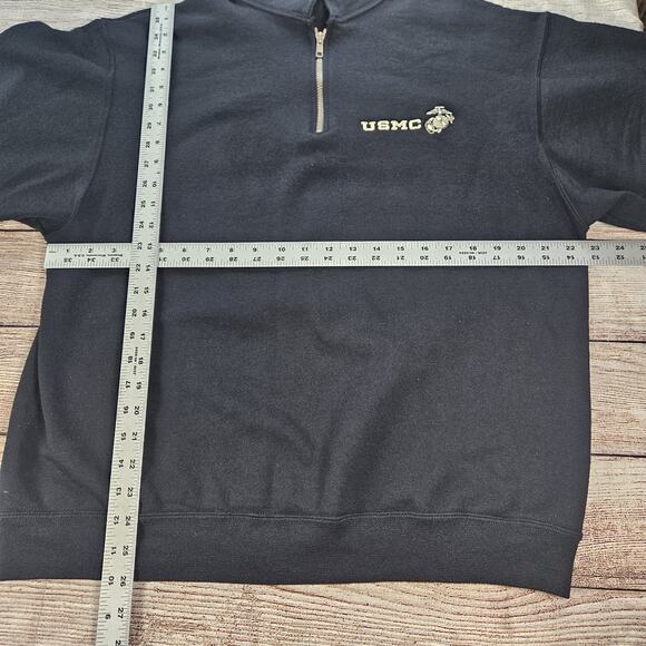 USMC Marines Quarter Zip Pullover Black Jerzees Sweatshirt Embroidered Logo LG - Picture 2 of 5